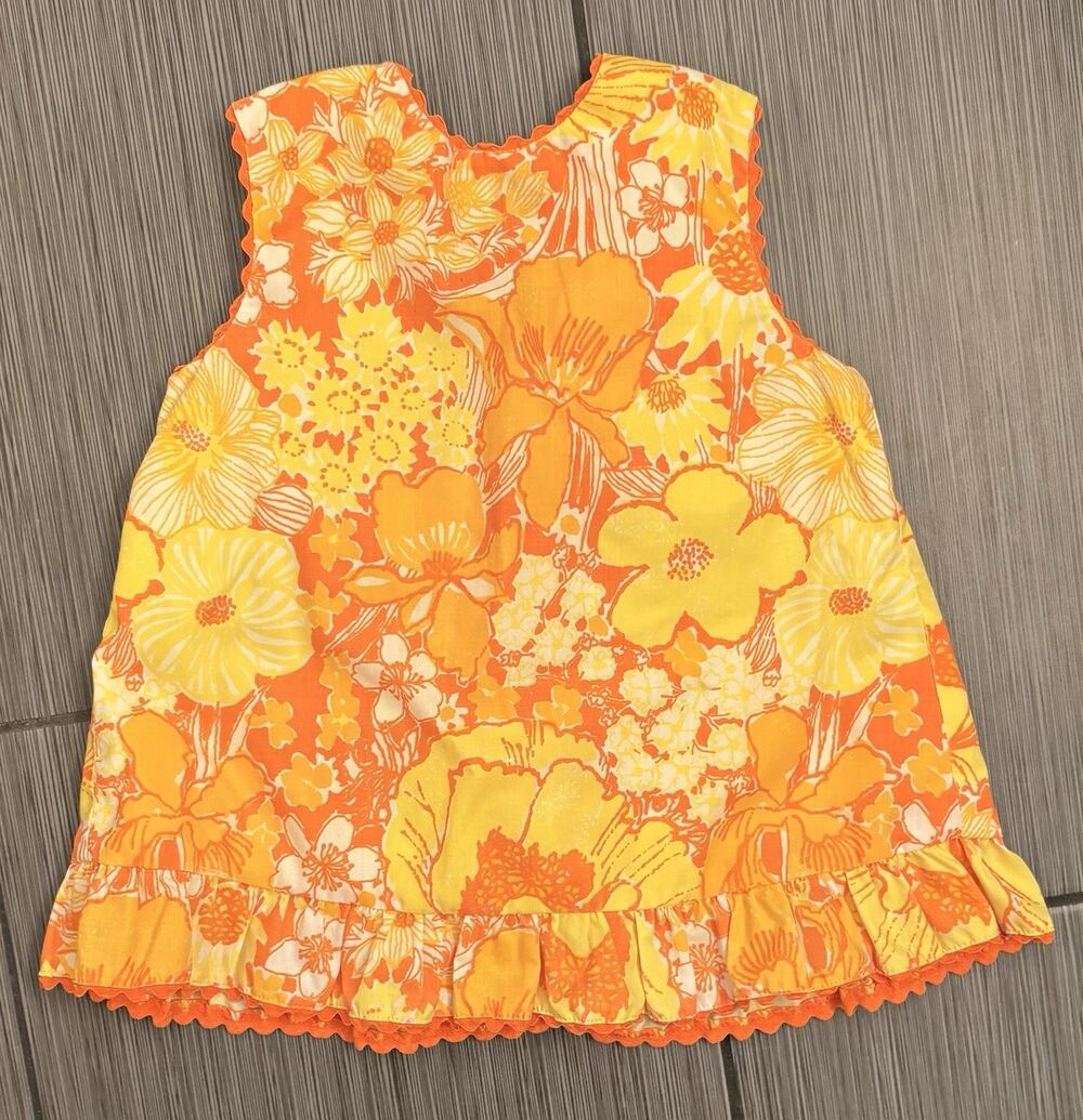 Vintage 1960s Lilly Pulitzer The Minnie Girls Wrap Dress Orange Yellow Floral 4T